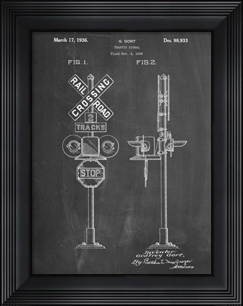 Framed Chalkboard Railroad Crossing Signal Patent Print