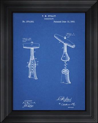 Framed Blueprint Corkscrew 1883 Patent Print