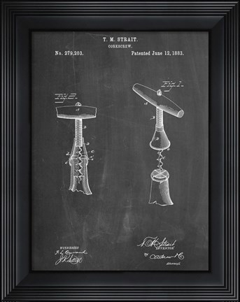 Framed Chalkboard Corkscrew 1883 Patent Print