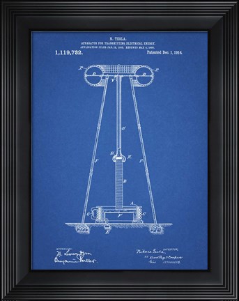 Framed Blueprint Tesla Energy Transmitter Patent Print