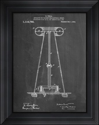 Framed Chalkboard Tesla Energy Transmitter Patent Print