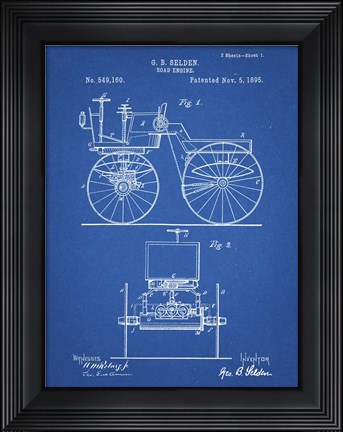 Framed Blueprint Motor Buggy 1895 Patent Print Print