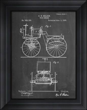 Framed Chalkboard Motor Buggy 1895 Patent Print Print