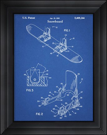 Framed Blueprint Burton Baseless Binding 1995 Snowboard Patent Print