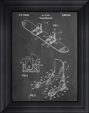 Framed Chalkboard Burton Baseless Binding 1995 Snowboard Patent Print