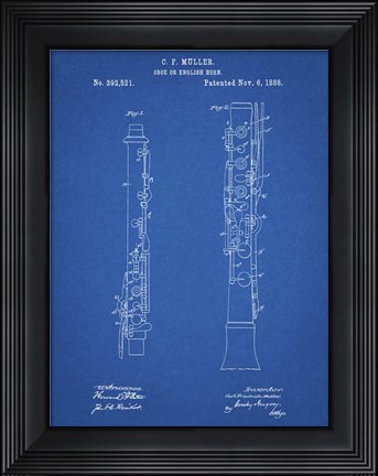 Framed Blueprint Oboe Patent Print
