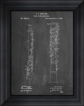 Framed Chalkboard Oboe Patent Print