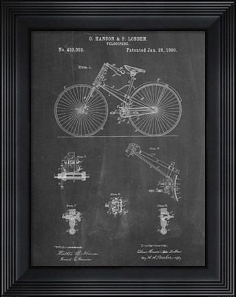 Framed Chalkboard Bicycle 1890 Patent Print
