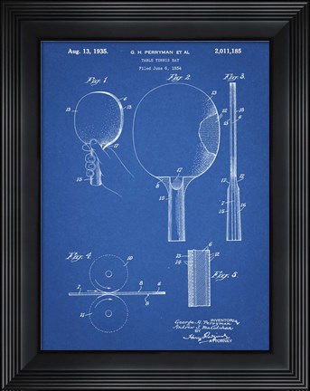 Framed Blueprint Ping Pong Paddle Patent Print