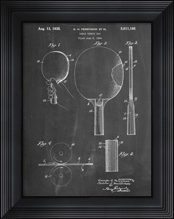 Framed Chalkboard Ping Pong Paddle Patent Print
