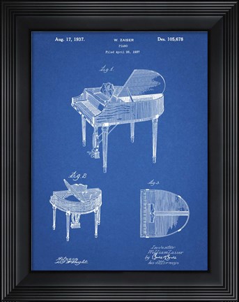 Framed Blueprint Wurlitzer Butterfly Model 235 Piano Patent Print