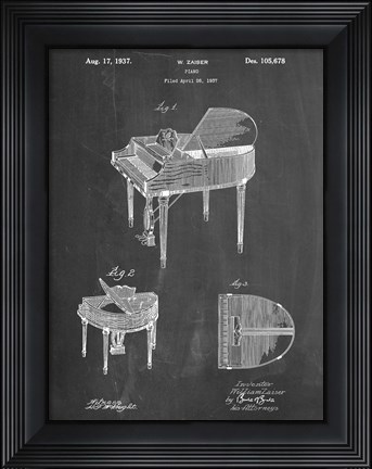 Framed Chalkboard Wurlitzer Butterfly Model 235 Piano Patent Print