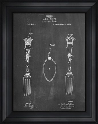 Framed Chalkboard Antique Spoon and Fork Patent Print