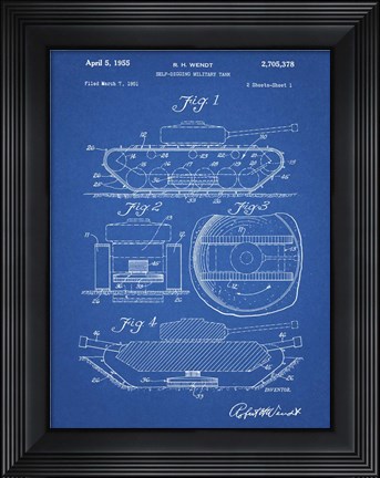 Framed Blueprint Military Self Digging Tank Patent Print