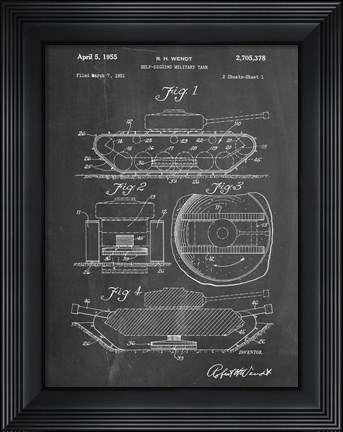 Framed Chalkboard Military Self Digging Tank Patent Print