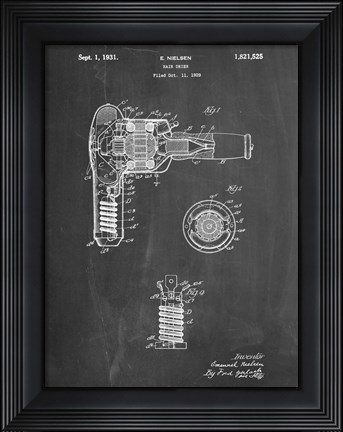 Framed Chalkboard Vintage Hair Dryer Patent Print
