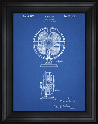 Framed Blueprint Table Fan Patent Print