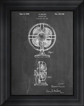 Framed Chalkboard Table Fan Patent Print
