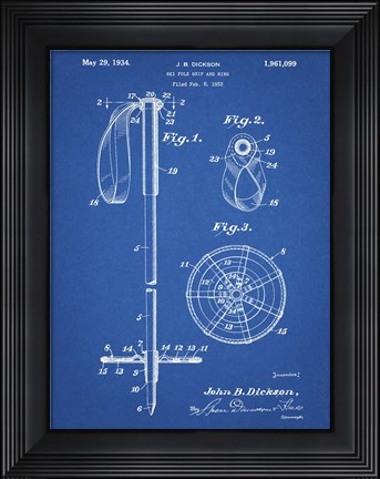 Framed Blueprint Vintage Ski Pole Patent Print