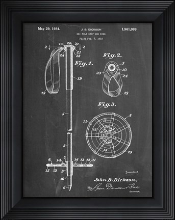 Framed Chalkboard Vintage Ski Pole Patent Print