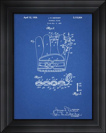 Framed Blueprint Denkert Baseball Glove Patent Print