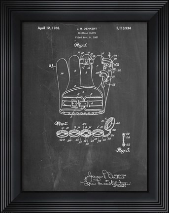 Framed Chalkboard Denkert Baseball Glove Patent Print