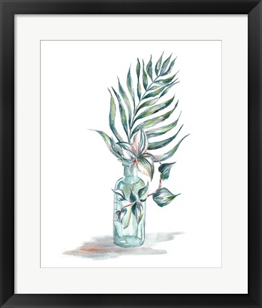 Framed Island Tropics Frond in Bottle I Print