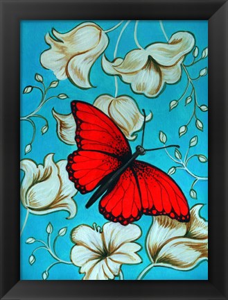 Framed Aqua-Red Butterfly Print