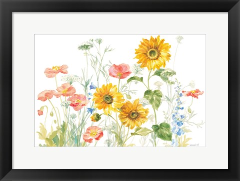 Framed Floursack Florals on White I Print