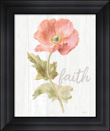 Framed Garden Poppy on Wood Faith Print