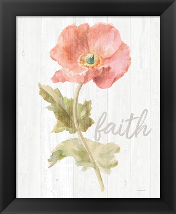 Framed Garden Poppy on Wood Faith Print