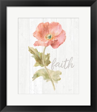 Framed Garden Poppy on Wood Faith Print