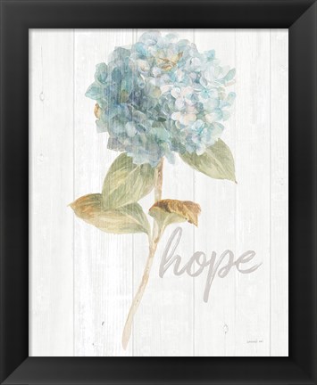 Framed Garden Hydrangea on Wood Hope Print