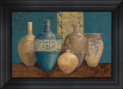 Framed Aegean Vessels on Turquoise Print