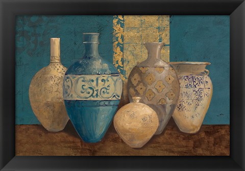 Framed Aegean Vessels on Turquoise Print