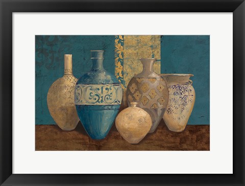 Framed Aegean Vessels on Turquoise Print