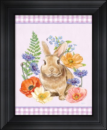 Framed Sunny Bunny II Checker Border Purple Print