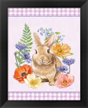 Framed Sunny Bunny II Checker Border Purple Print