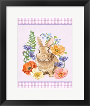 Framed Sunny Bunny II Checker Border Purple Print