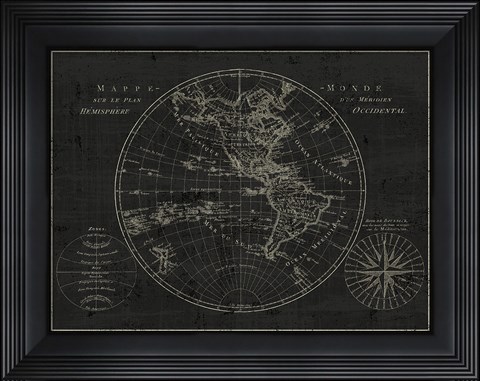Framed Mappemonde Etching v2 Print