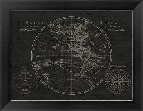 Framed Mappemonde Etching v2 Print