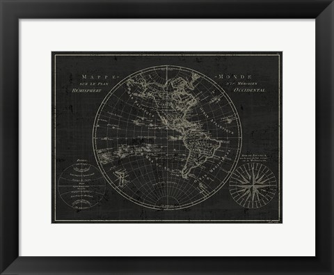 Framed Mappemonde Etching v2 Print