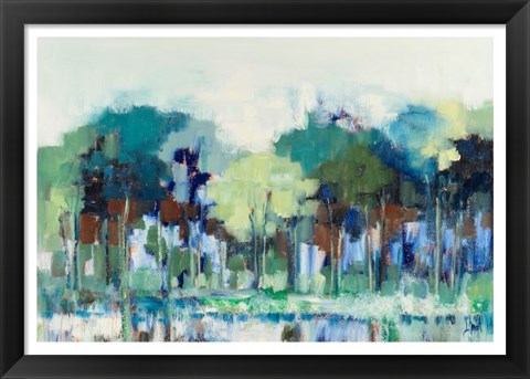 Framed Blue Green Tree Reflections Print