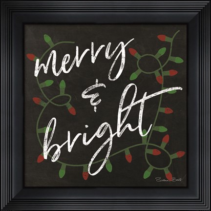 Framed Merry &amp; Bright Chalkboard Print