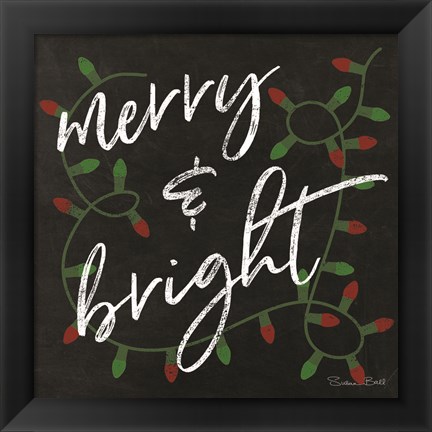 Framed Merry &amp; Bright Chalkboard Print