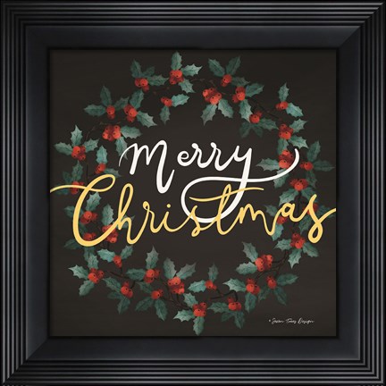 Framed Merry Christmas Wreath Print