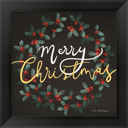 Framed Merry Christmas Wreath Print