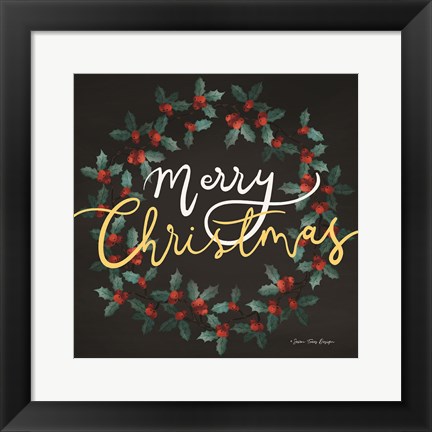 Framed Merry Christmas Wreath Print