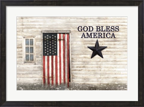 Framed God Bless American Flag Print
