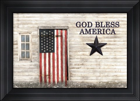 Framed God Bless American Flag Print